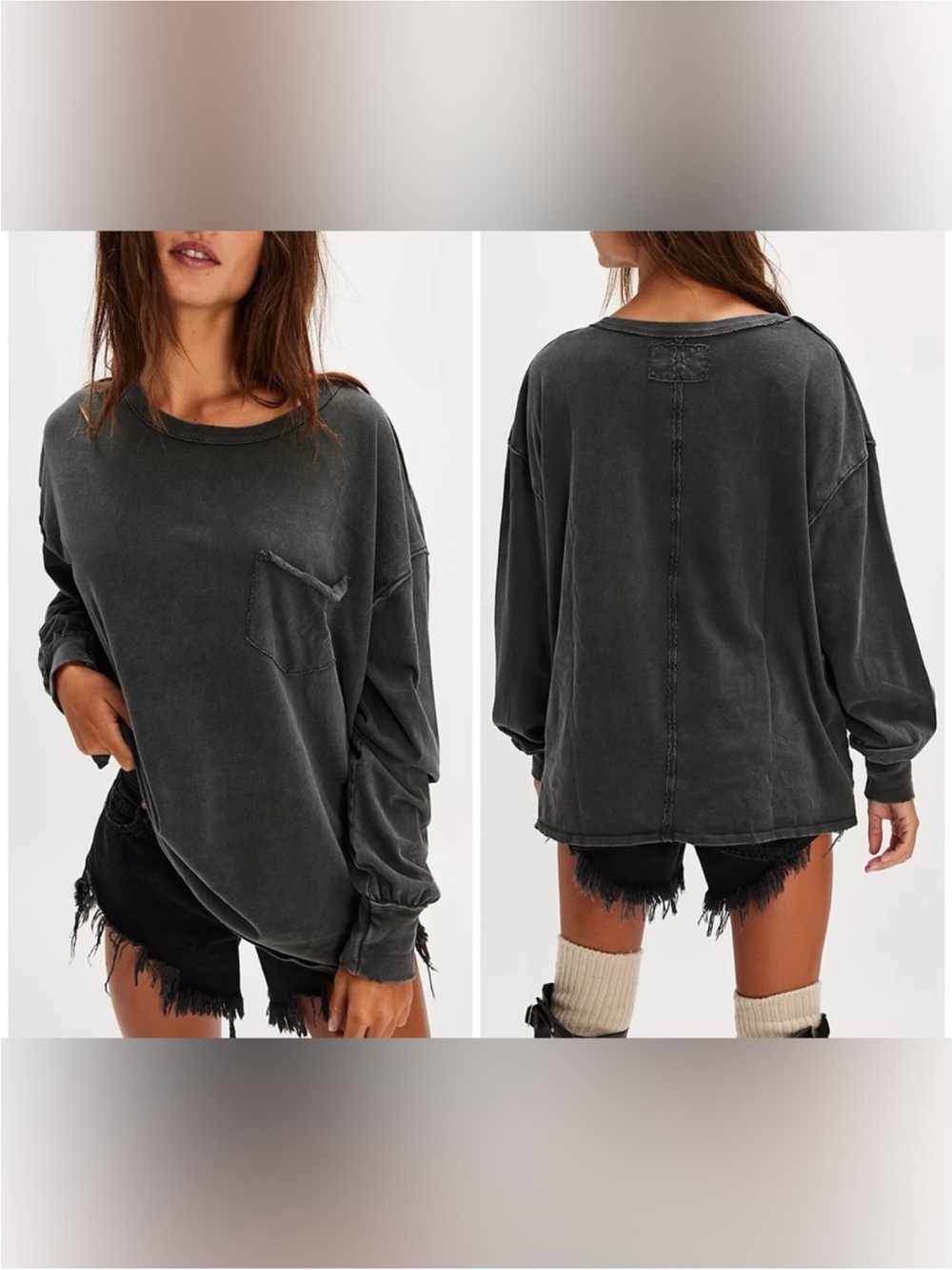 NWOT Free People We The Free Fade Into You Tee - Metal Stiletto washed black - M
